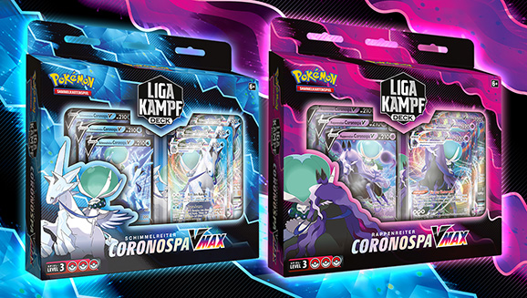 Liga-Kampfdeck <em>Schimmelreiter-Coronospa-VMAX</em> und <em>Rappenreiter-Coronospa-VMAX</em>