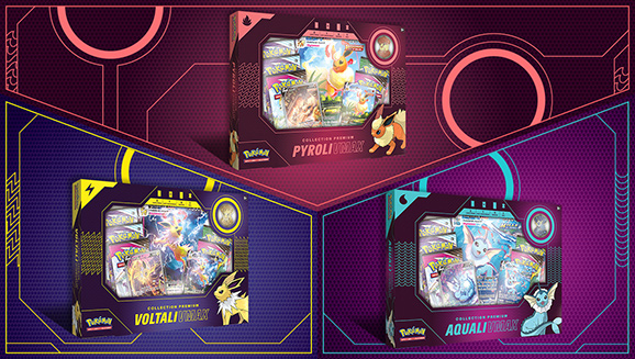 Collections Premium du JCC Pokémon : Aquali-VMAX, Voltali-VMAX et Pyroli-VMAX