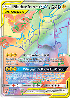 Carta Pokémon Original Aliados Pikachu e Zekrom Gx em Português