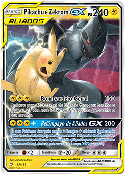 Carta Pokémon Original Aliados Pikachu e Zekrom Gx em Português