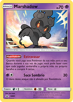 Mundo Pokémon - 802- Marshadow (Forma Espírito de Luta Ardente). Tipo:  lutador/fantasma. Evolução: Não Evolui. Histórico: Quando seu espírito de  luta começa a arder, Marshadow assume essa forma. Quando vai disparar um