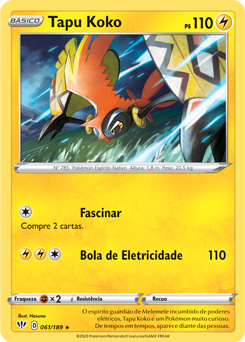 Cartão Pokemon TAPU KOKO V Ultra Raro 72/202 ESPADA E ESCUDO *ESTADO  PERFEITO* 072