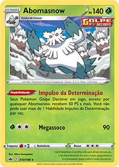 Mundo Pokémon - 460- Mega Abomasnow. Tipo: planta/gelo. Evolução: Estágio  Final. Histórico: Os rebentos nas costas de Abomasnow crescem e  transformam-se em grandes blocos de gelo. A pelugem por todo o seu