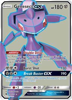 Cartas Pokémon TCG - Genesect-GX – Metal – HP180 Basic Pokemon Ability:  Double Cassette You may attach up to 2 Pokemon Tool cards to this Pokemon.  (If this Ability stops working, discard