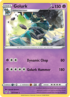 Toine Lay on X: Golurk V (Single Strike) PCC - Mega Punch 80 PPCC - Rewind  Beam 180 If your opponent's Active Pokémon is an evolved Pokémon, devolve  it by putting the