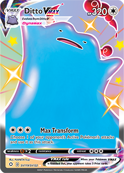 Foto de Hamburg, Germany - 06212021: frontside macro photo of the english  TCG pokemon shining fates card Ditto V (SHF 50) on white background. do  Stock