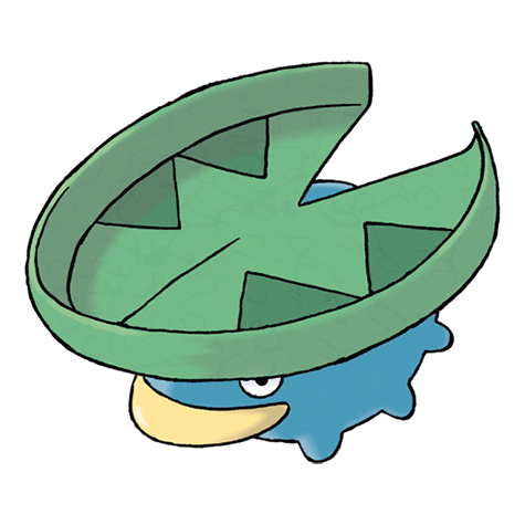 Mundo Pokémon - 270- Lotad. Tipo: água/planta. Evolução: Lombre (nível 14)  e Ludicolo (Pedra da Água). Histórico: Lotad era um pokémon que vivia em  terra firme. Com o tempo, a folha de